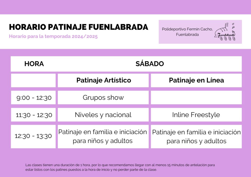 Horario del sabado de las clases de patinaje fuenlabrada